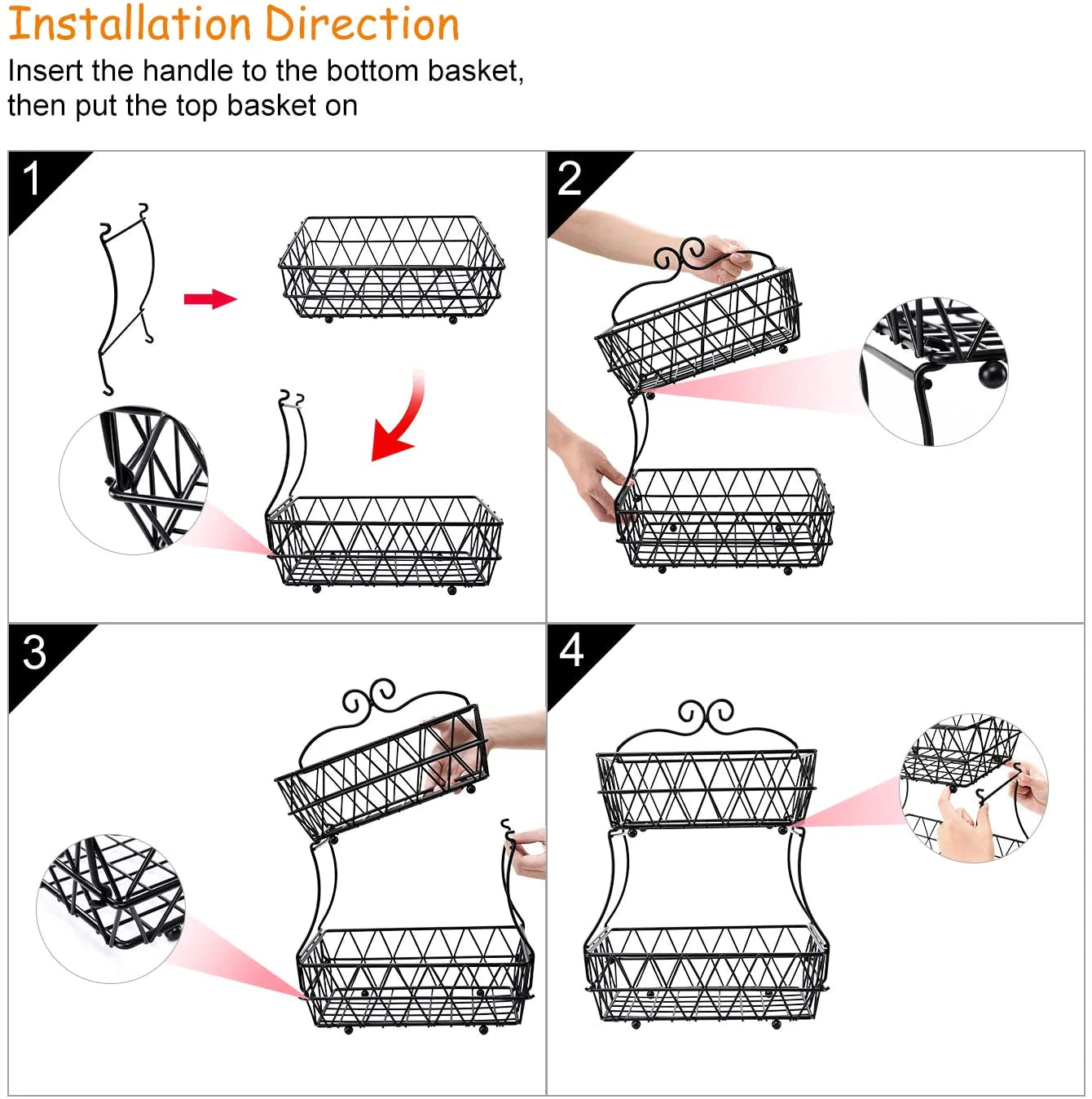 Regular Metal Fruit Basket, 2 Tier Metal Bread Basket, Portable Kitchen Storage Countertops Shelf Rack, Metal Black Fruit And Vegetable Storage Stand Regular Metal Fruit Basket, 2 Tier Metal Bread Basket, Portable Kitchen Storage Countertops Shelf Rack, Metal Black Fruit And Vegetable Storage Stand